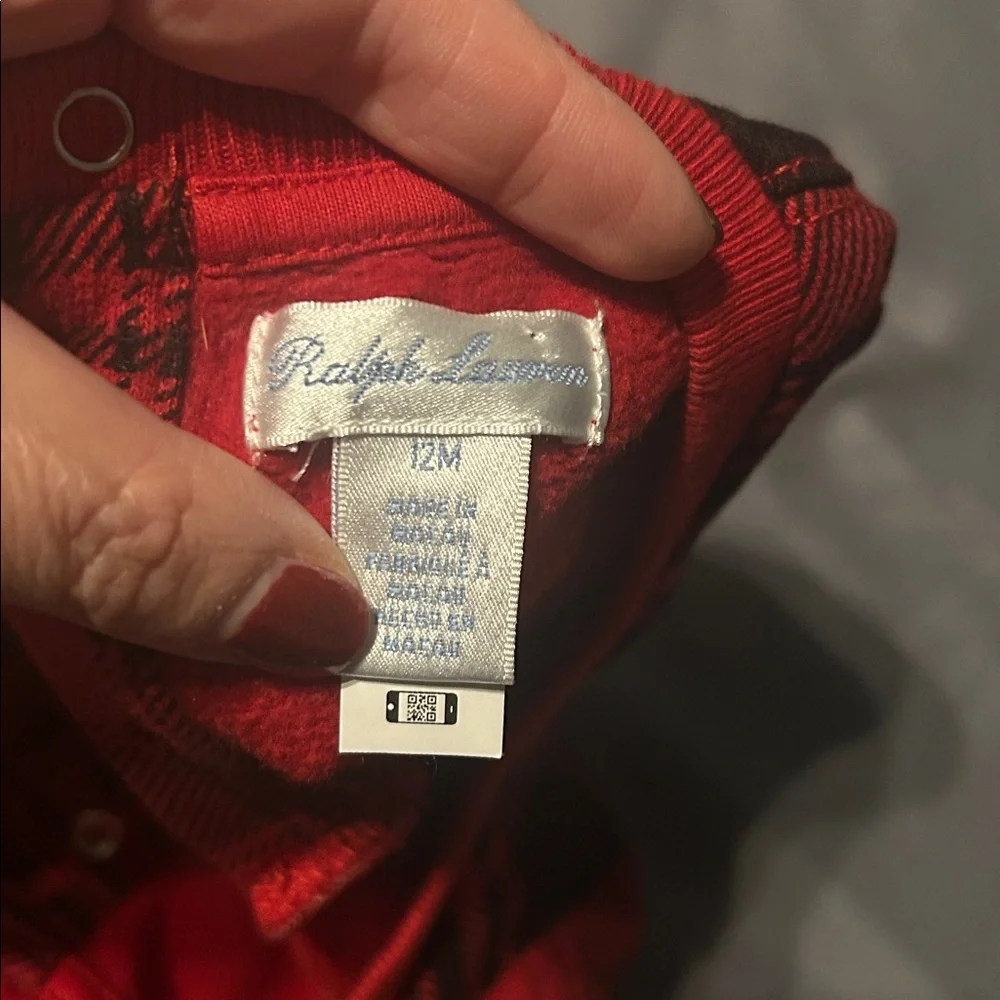 Ralph Lauren Plaid Christmas One Piece Snap Button Closure Long Sleeve Size 12M